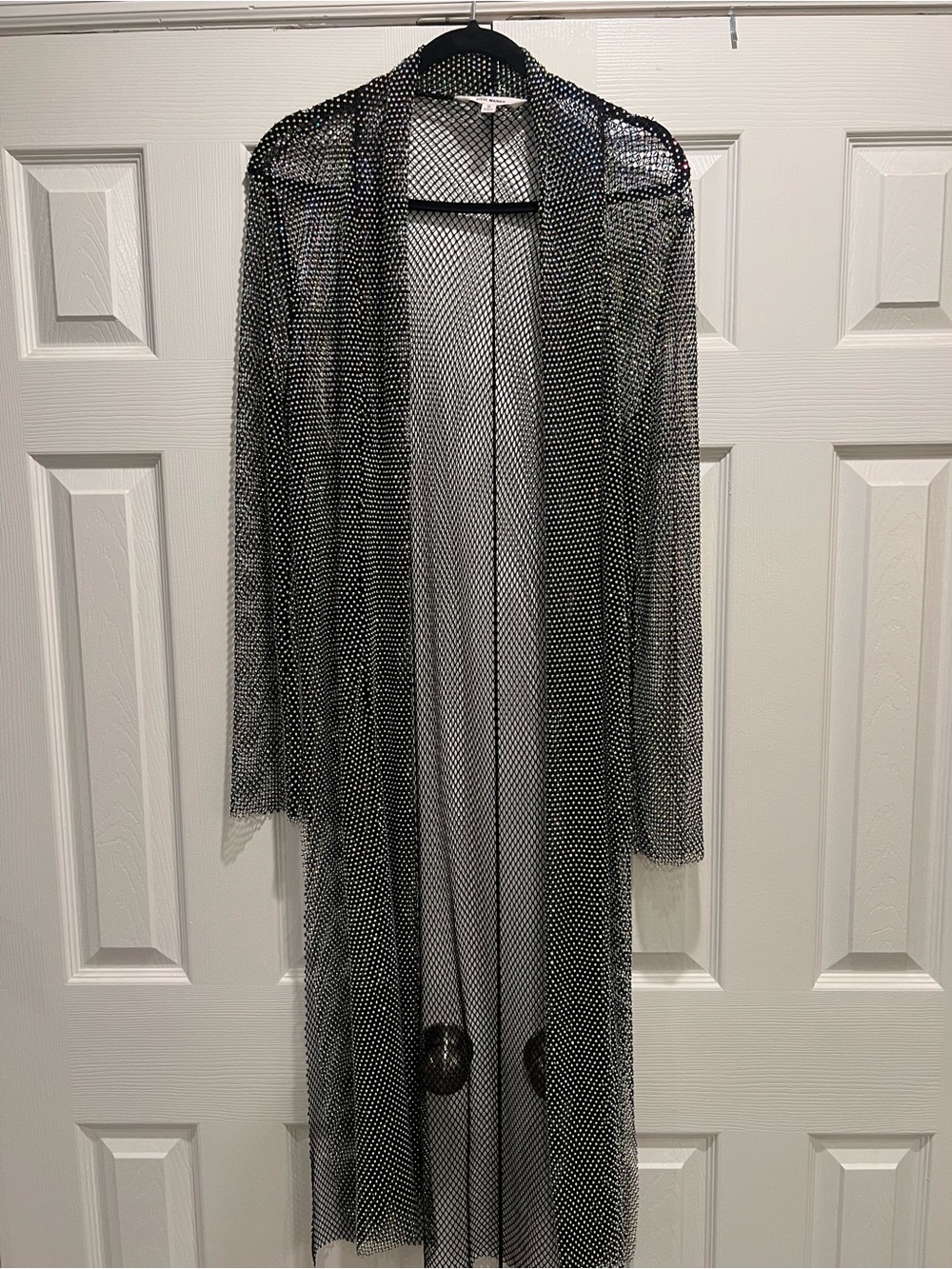 Steve Madden Black Sheer Polka Dot Mesh Duster